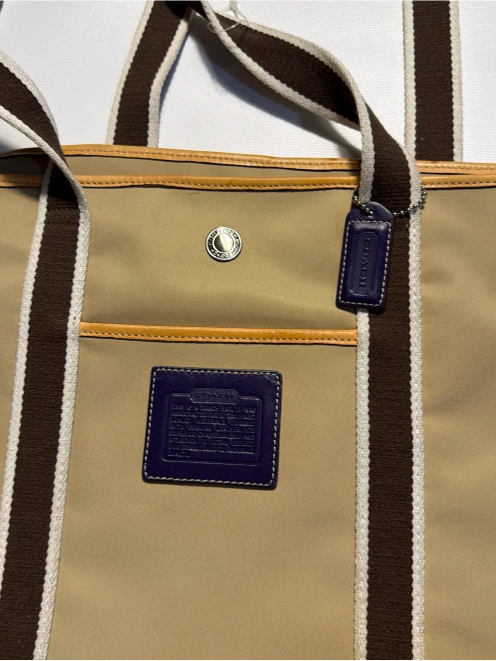 Coach Hampton Tan Nylon & Leather Weekender Purple/Brown Handles Large Tote